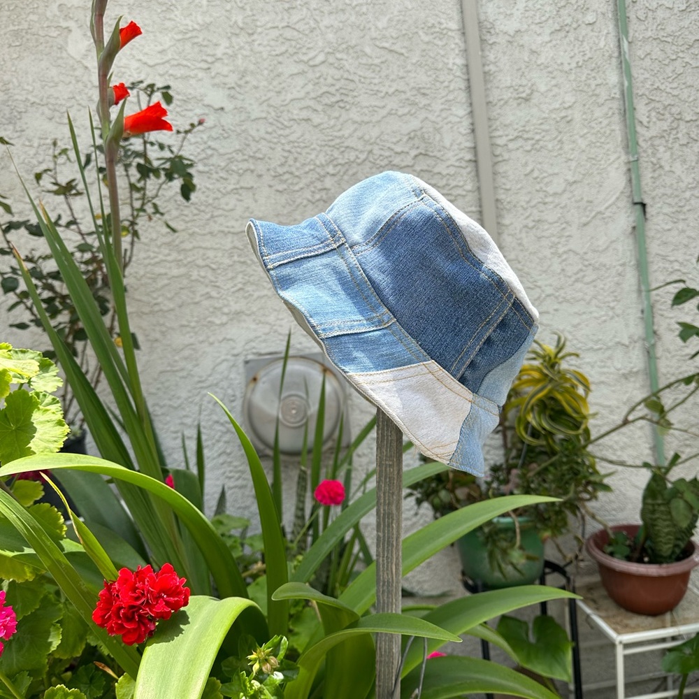 Remade Bucket Hat Denim Patch Work Size Large - image 1